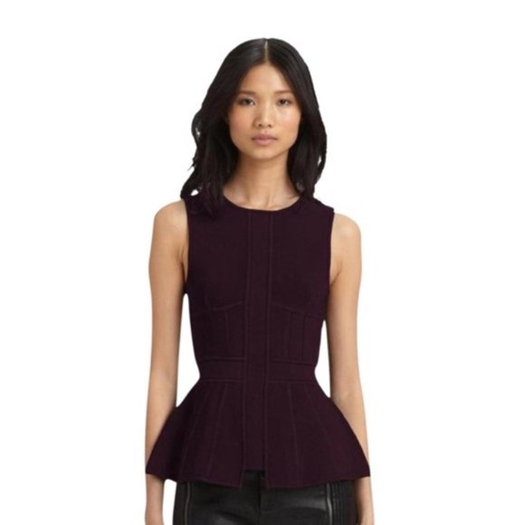 A.L.C. Bastien Burgundy Peplum Knit Top Zip Shape Corset Flare Slink Size XS - Picture 1 of 6